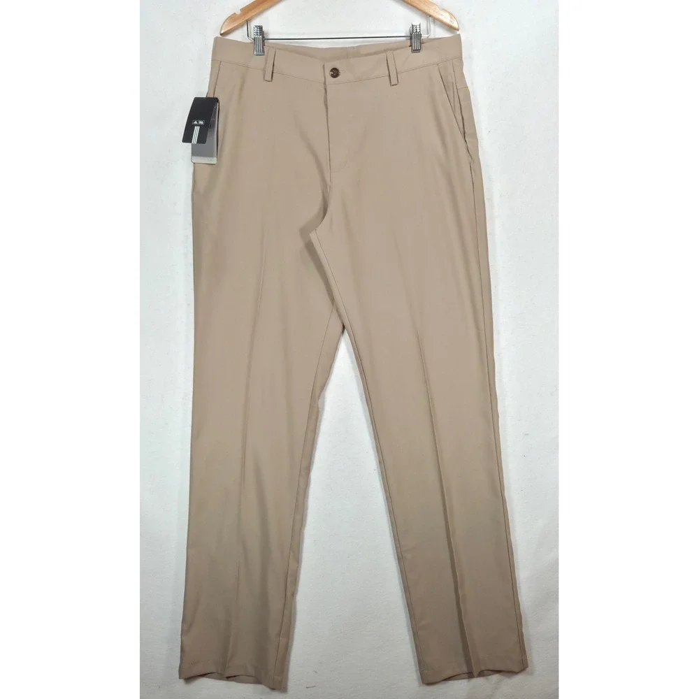 Adidas Mens Climalite Golf Pants Khaki Tan Beige Stretch 3-Stripe 36 x 38 NEW